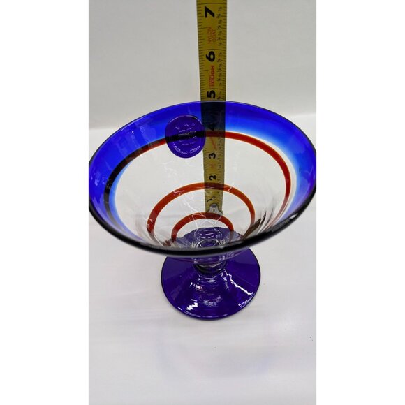 Kosta Boda Royal Caribbean Cobalt Blue Red Swirl Martini Glass Handblown Art - Picture 9 of 9